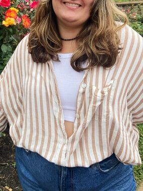 American Eagle Outfitters Beige and White Striped Button Shirt